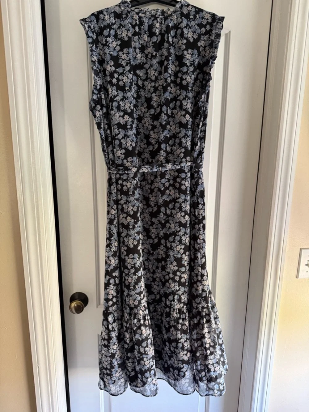 LOFT Black Midi Dress with Light Blue Floral Print - Picture 6 of 7